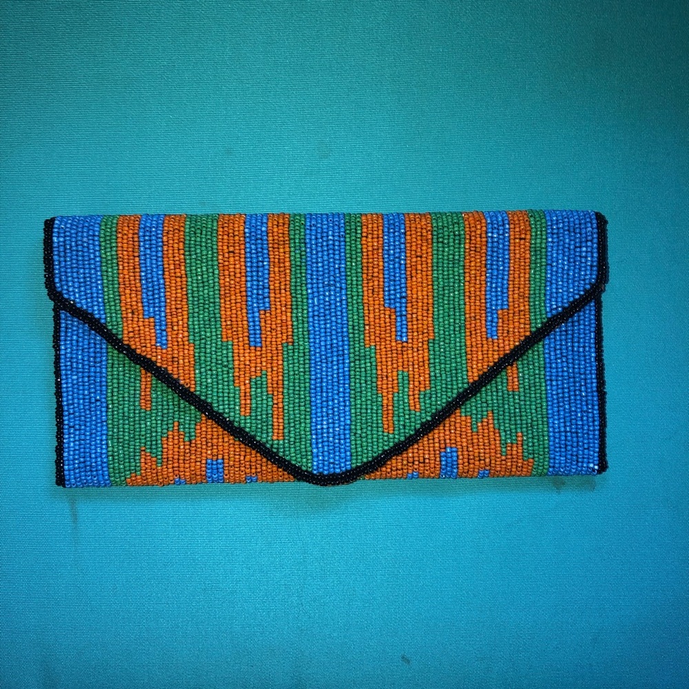 Roberta roller rabbit beaded clutch